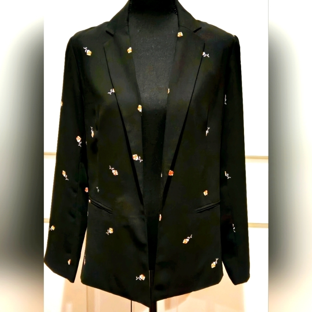 LC LAUREN CONRAD Blazer Black w/ embroidered Rose Detail 🌹 sz XS